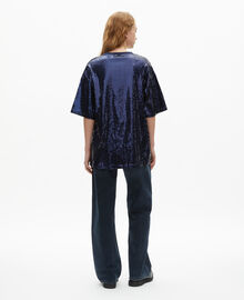 The Kooples FEMME DARK NAVY t-shirt à sequins et sérigraphie bleu