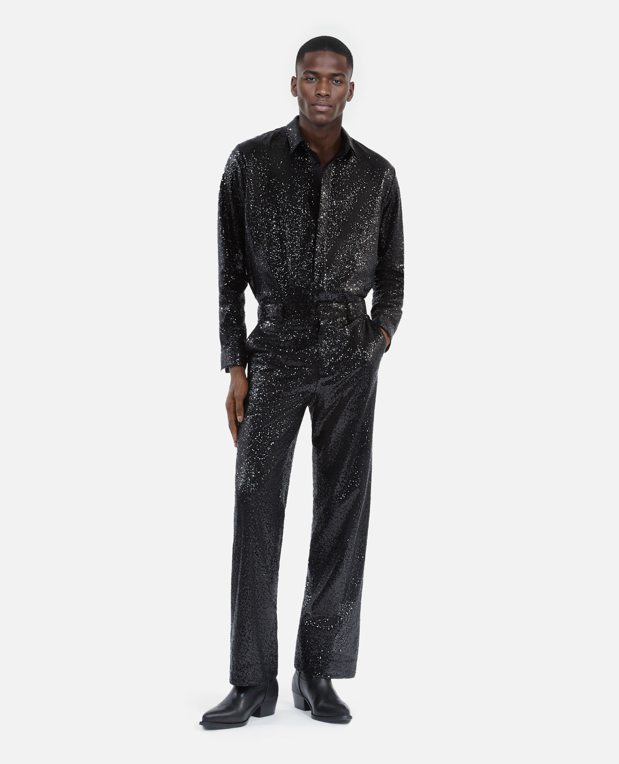 Pantalon droit à sequins noir, BLACK, hi-res image number null