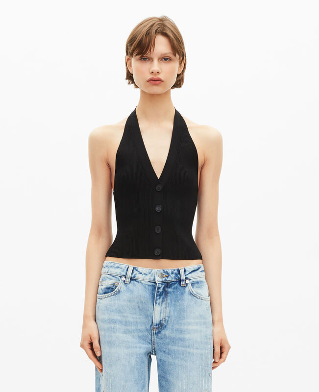 The Kooples FEMME BLACK top en maille noir