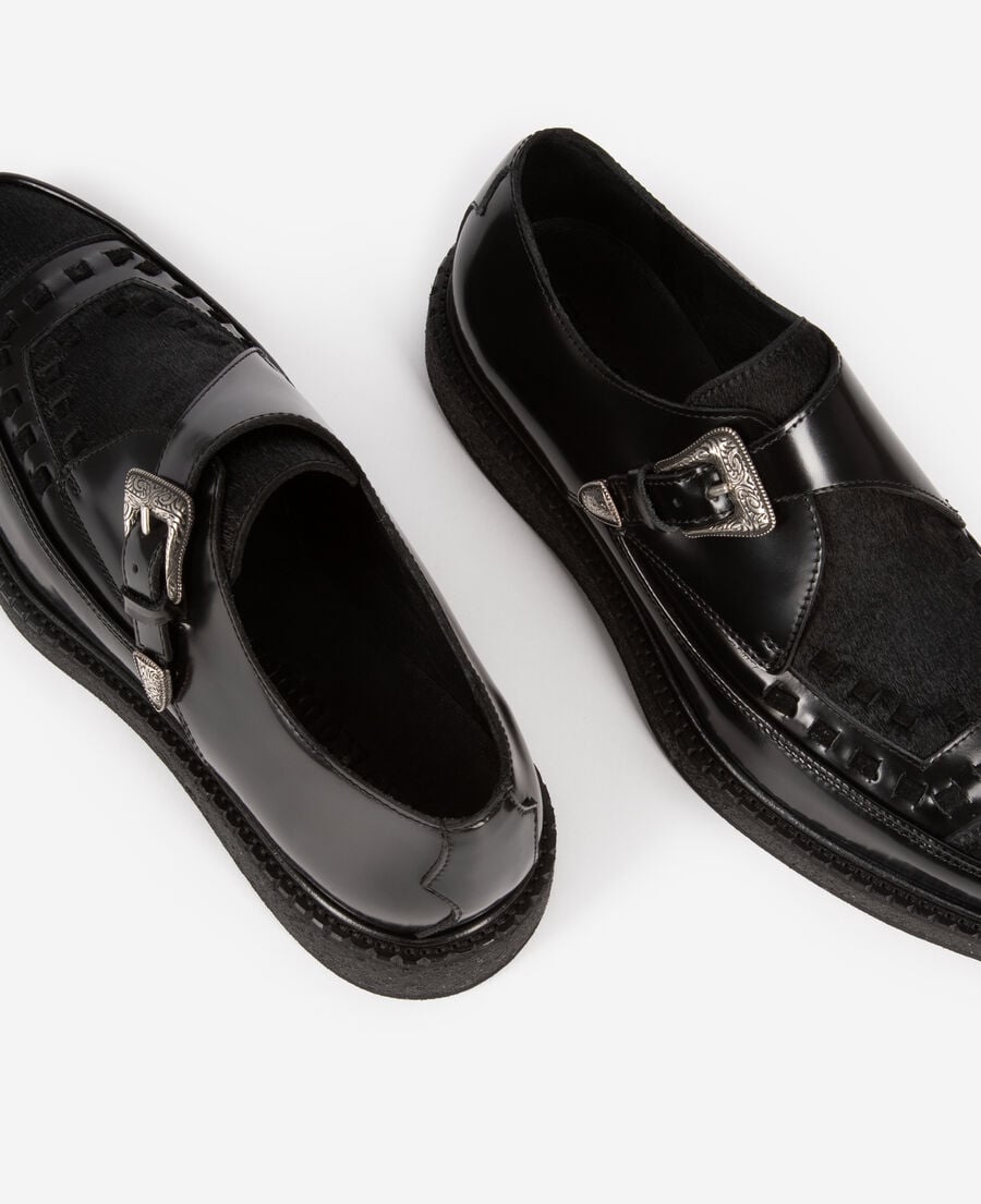The Kooples FEMME BLACK derbies en cuir et effet poulain noir
