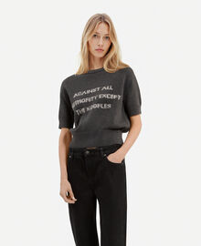 The Kooples FEMME MIDDLE GREY MEL/WHITE pull manches courtes sérigraphie