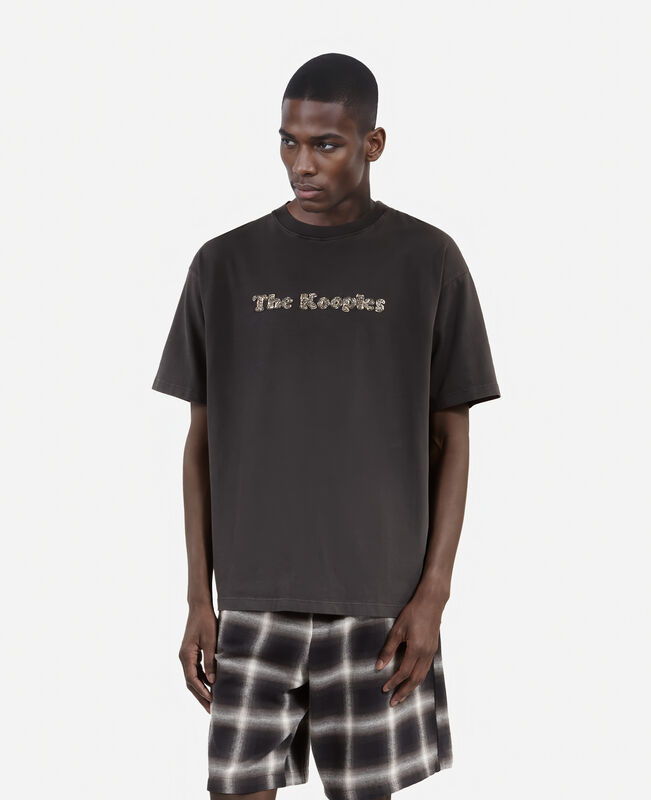 The Kooples HOMME BLACK WASHED t-shirt avec logo délavé noir