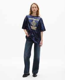 The Kooples FEMME DARK NAVY t-shirt à sequins et sérigraphie bleu