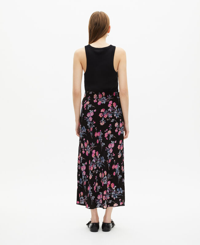 The Kooples FEMME BLACK / PINK jupe longue imprimé fleuri noire
