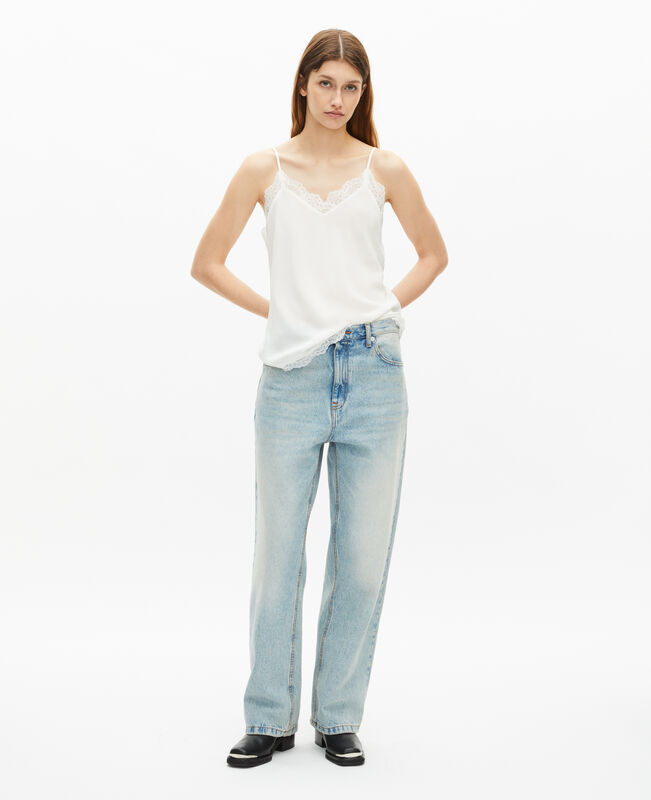 The Kooples FEMME ECRU caraco en soie et dentelle écru
