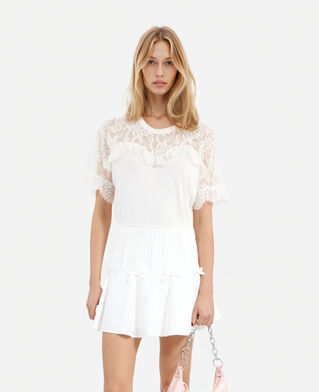 The Kooples WOMEN ECRU t-shirt with black ecru lace