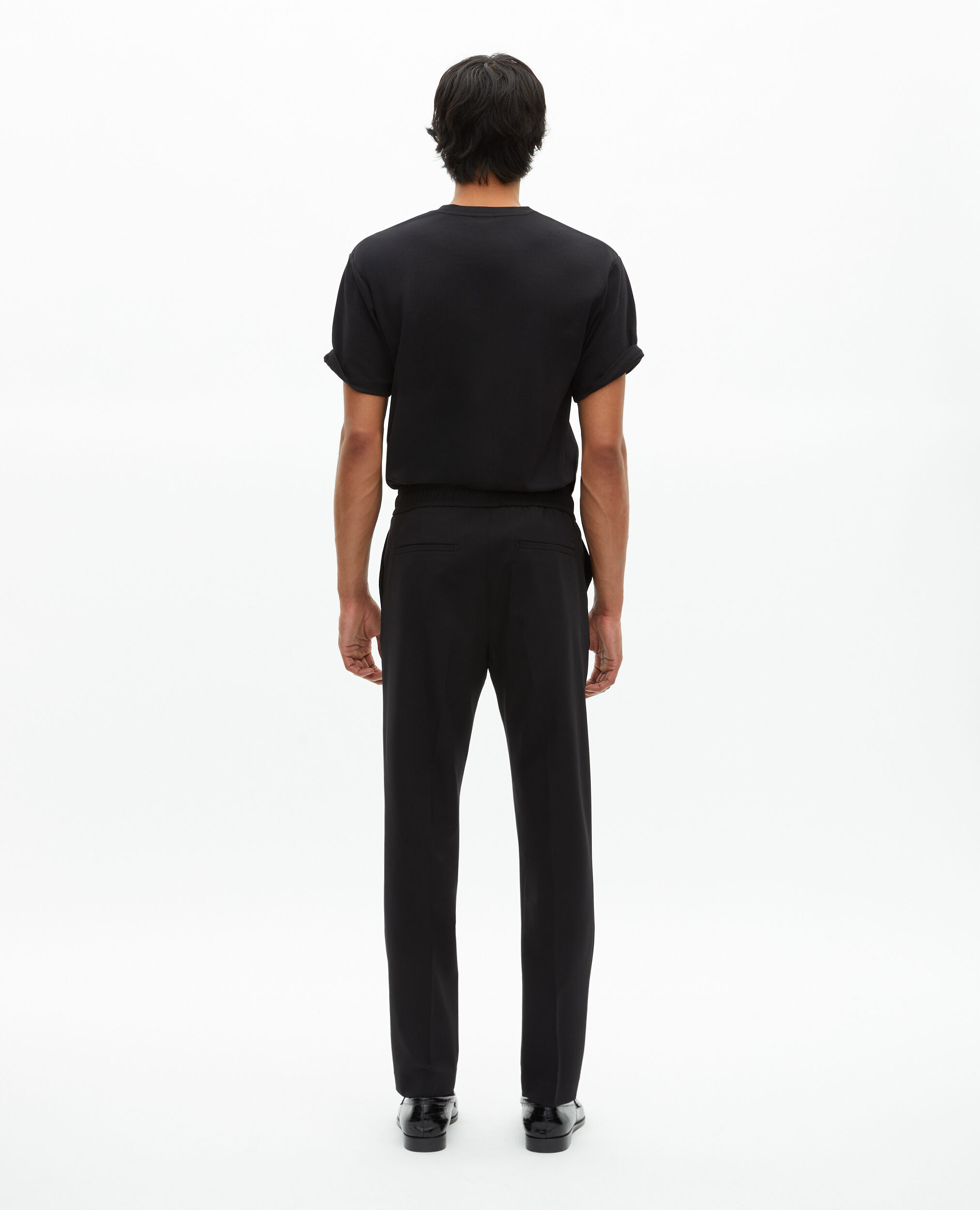 Pantalon élastiqué droit en laine noir, BLACK, hi-res image number null
