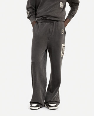 The Kooples MEN BLACK WASHED straight jogging bottoms with black patches