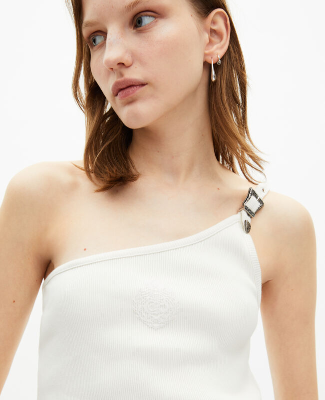 The Kooples FEMME ECRU débardeur asymétrique côtelé écru