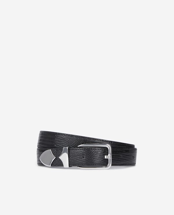 The Kooples HOMME BLACK ceinture en cuir effet crocodile noir