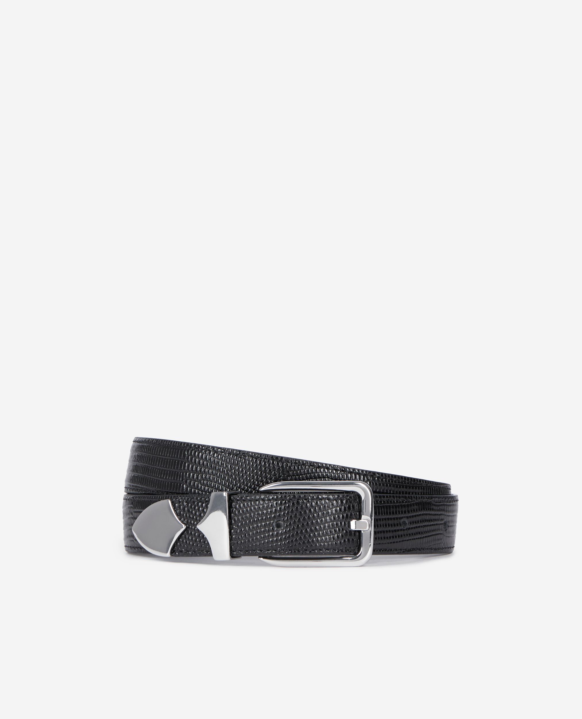 Ceinture en cuir effet crocodile noir, BLACK, hi-res image number null