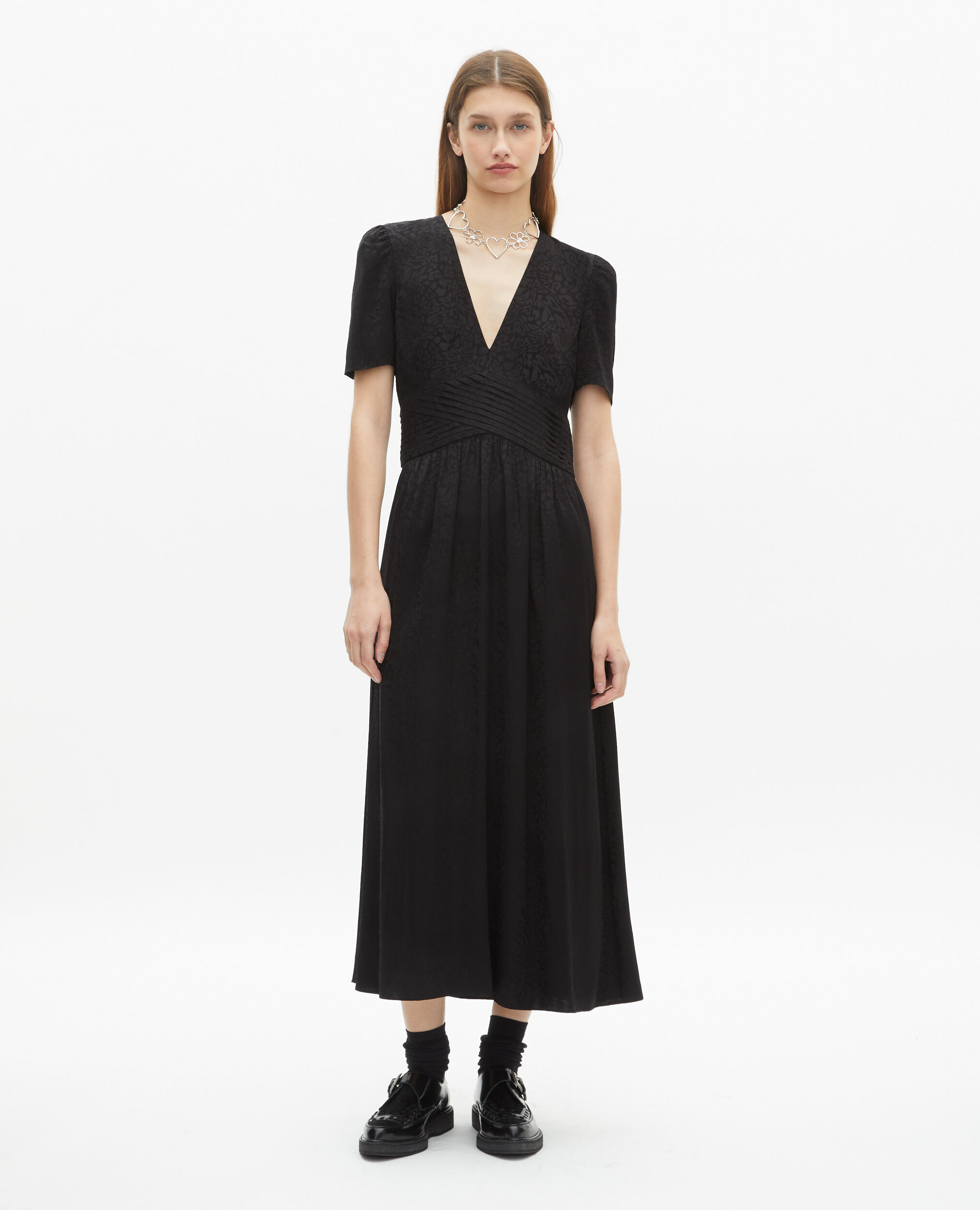 Robe longue en jacquard noire, BLACK, hi-res image number null