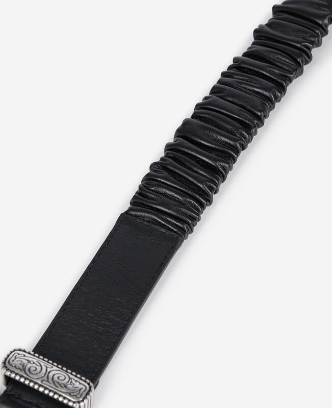 The Kooples FEMME BLACK ceinture large en cuir froncé noir