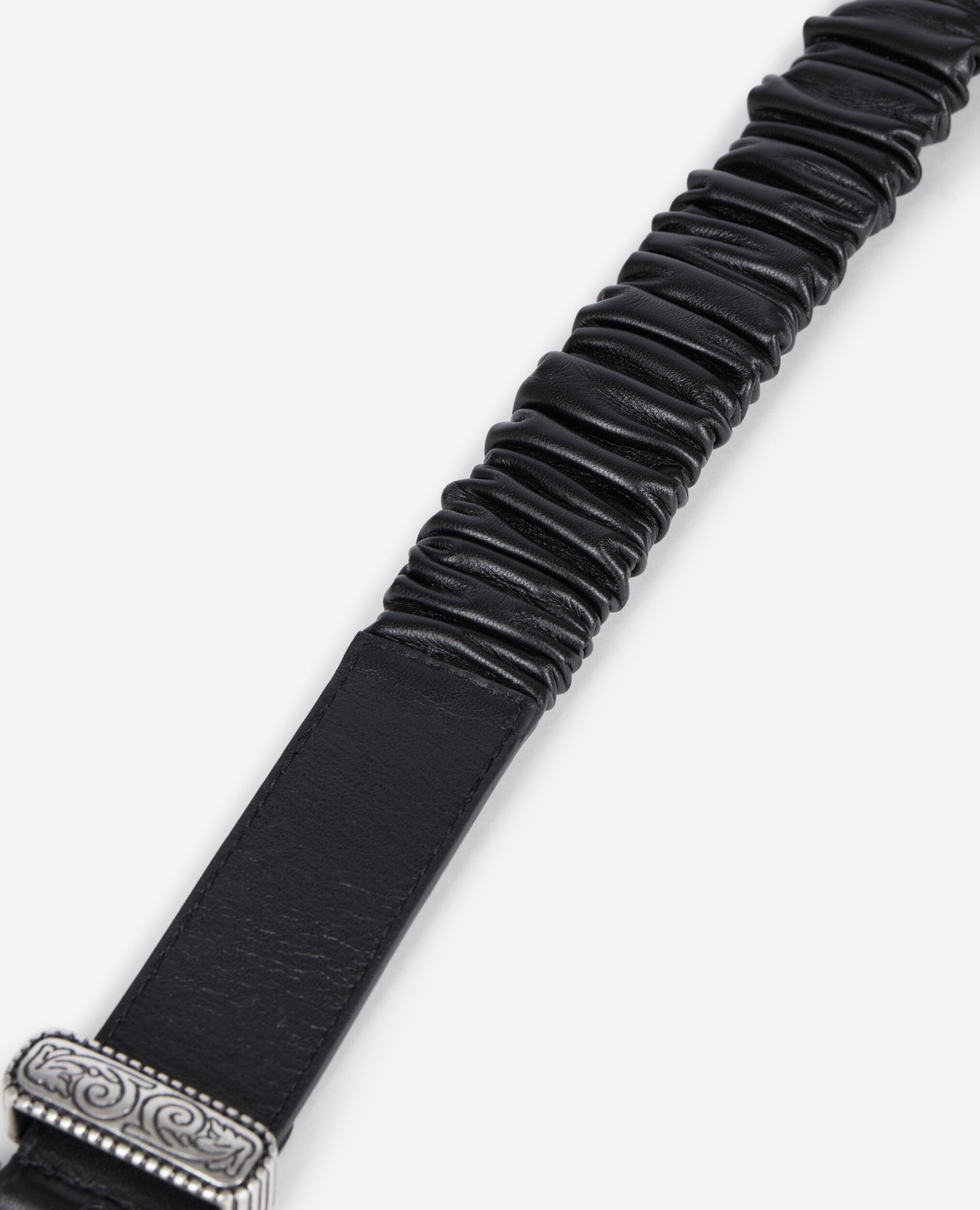 Ceinture large en cuir froncé noir, BLACK, hi-res image number null