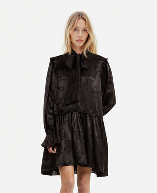The Kooples WOMEN BLACK short jacquard dress with ribbon print
