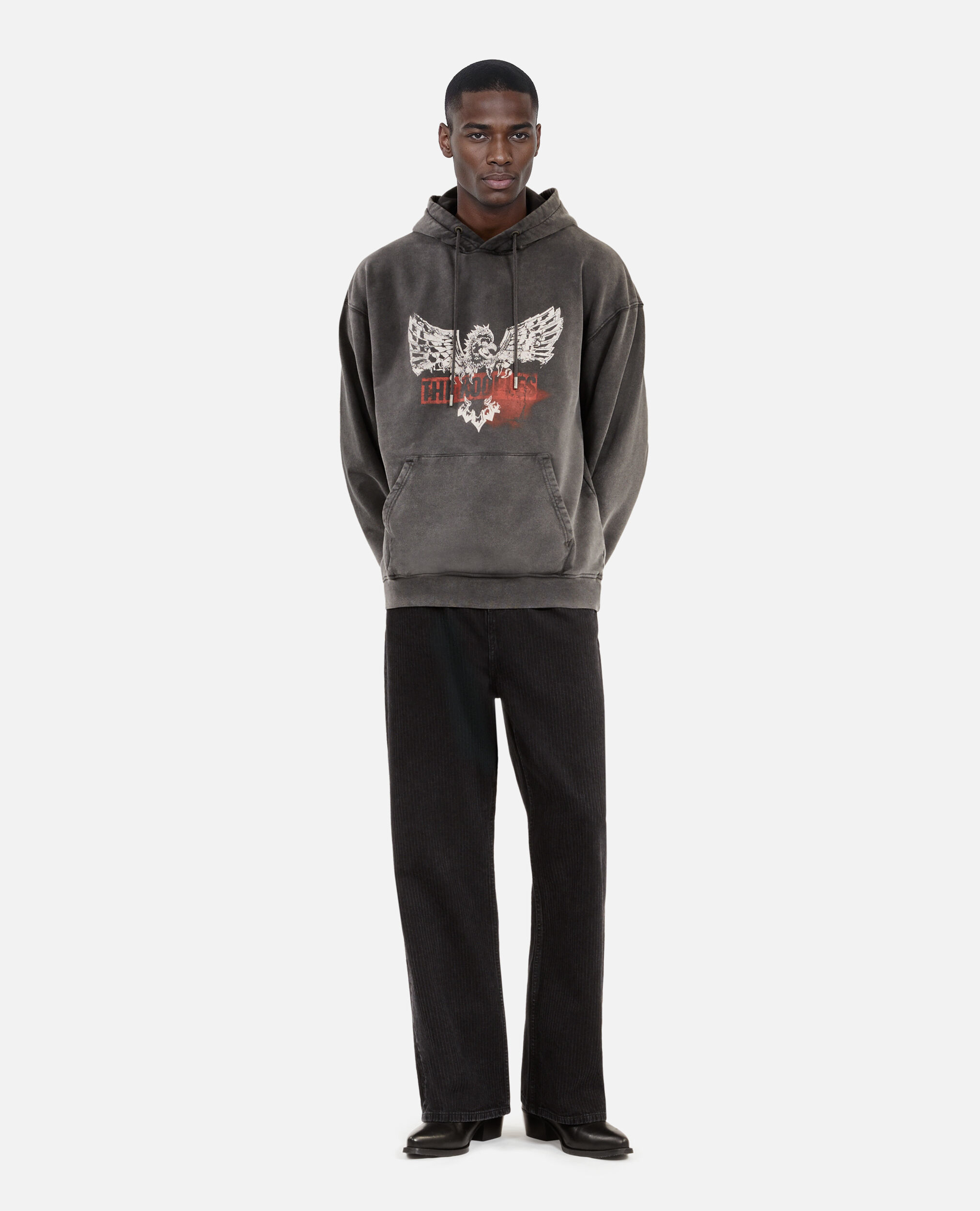 Sweatshirt à capuche et sérigraphie noir , BLACK, hi-res image number null