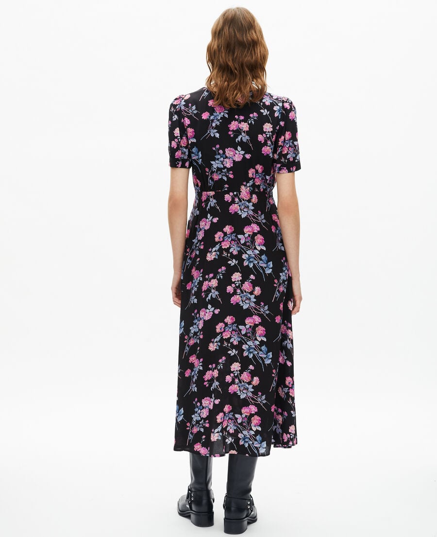 The Kooples WOMEN BLACK / PINK black floral print long dress