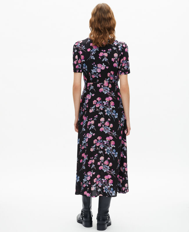 The Kooples FEMME BLACK / PINK robe longue imprimé fleuri noire