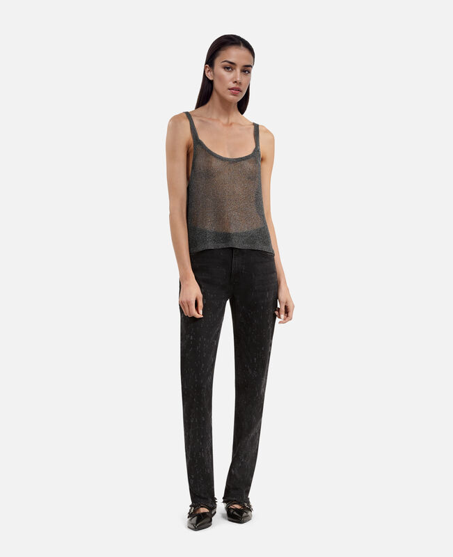 The Kooples FEMME GREY SILVER débardeur effet cotte de maille gris