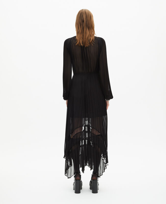 The Kooples FEMME BLACK robe longue plissée avec dentelle noire