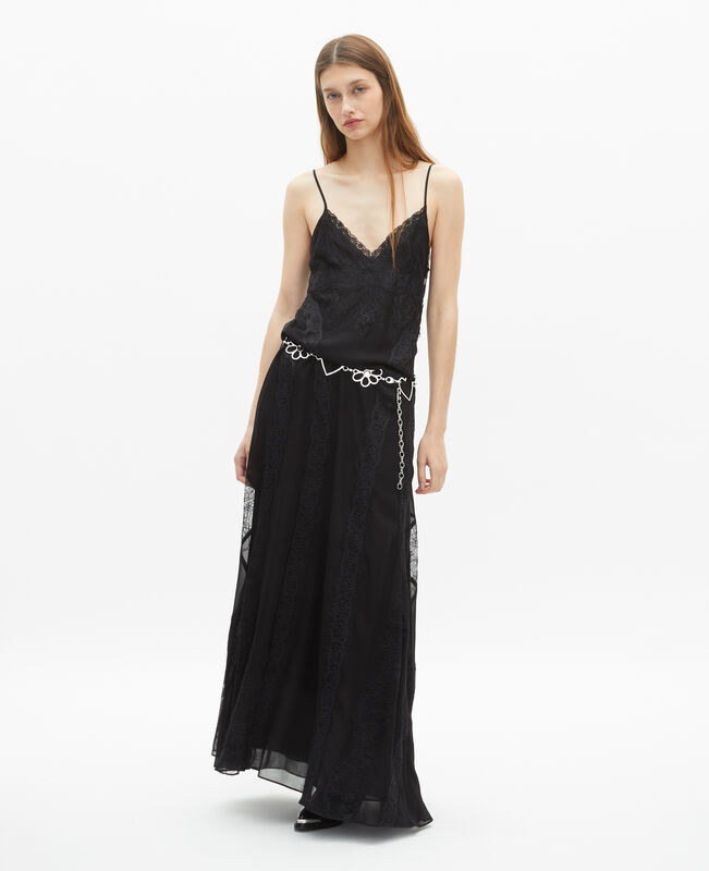 The Kooples FEMME BLACK robe longue avec dentelle noire