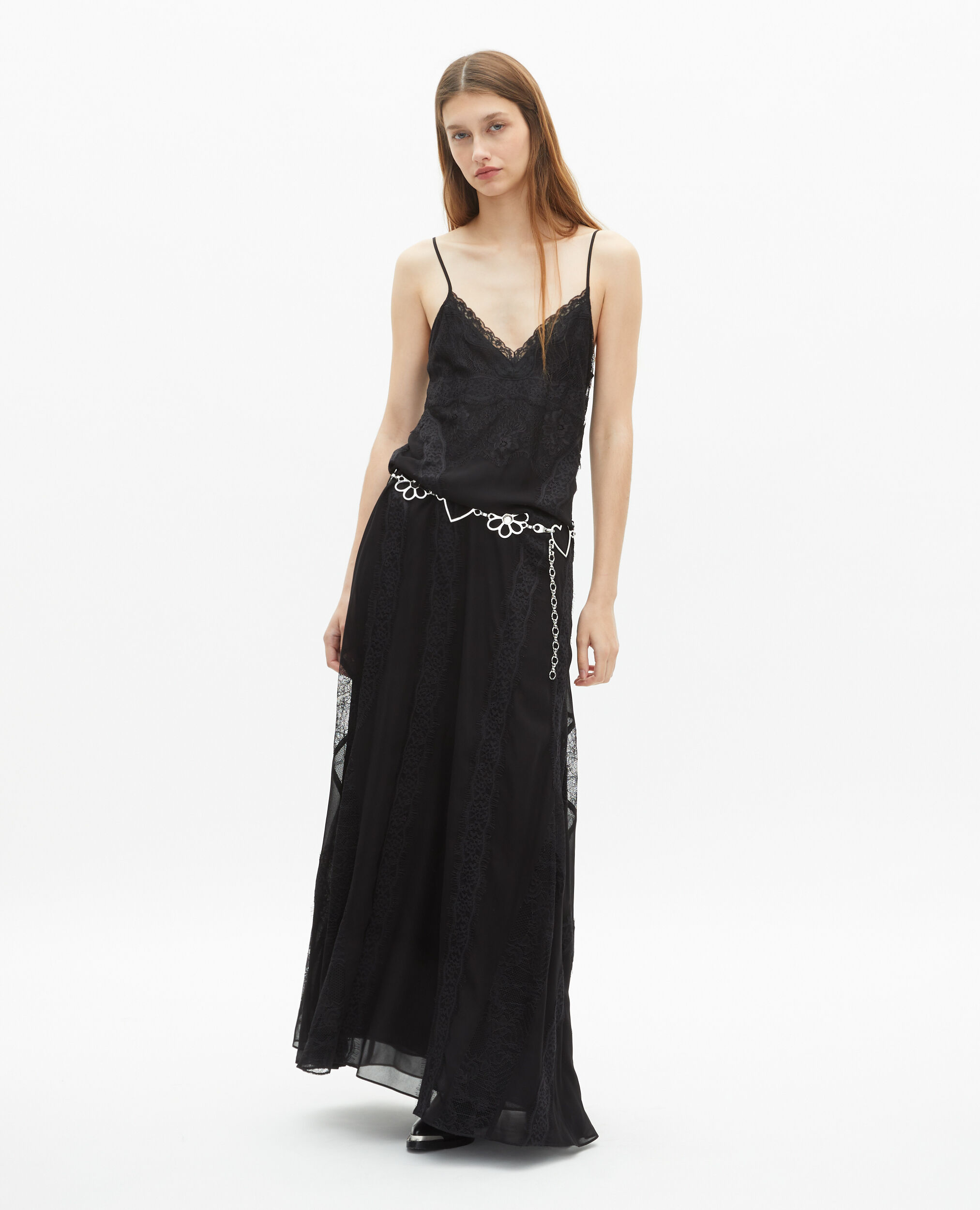 Robe longue avec dentelle noire, BLACK, hi-res image number null