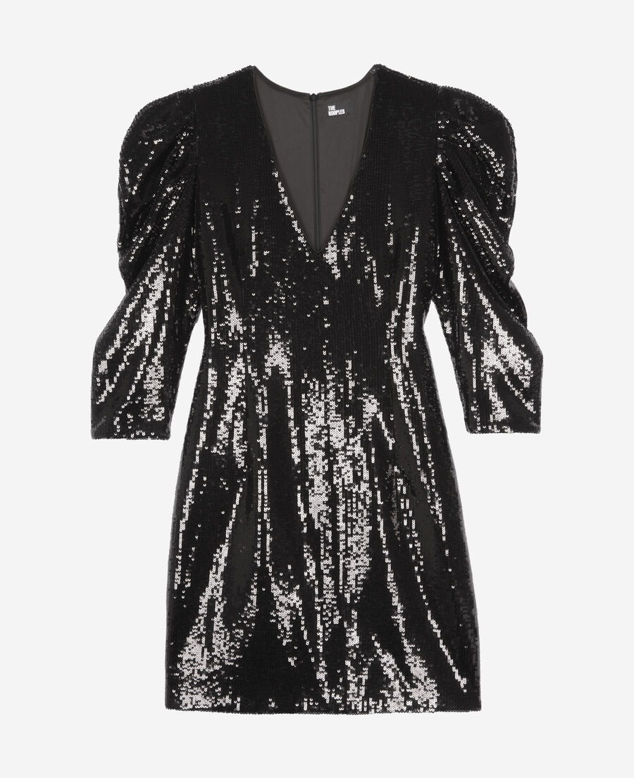 The Kooples WOMEN BLACK STONE short black sequin dress