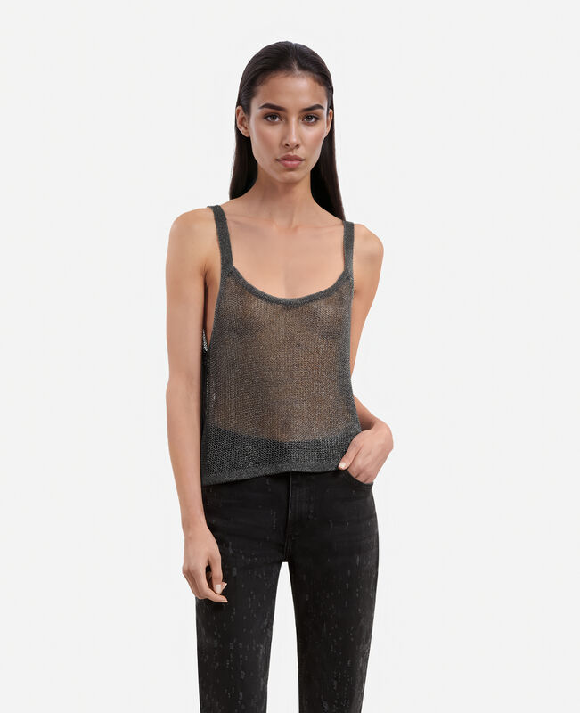 The Kooples FEMME GREY SILVER débardeur effet cotte de maille gris