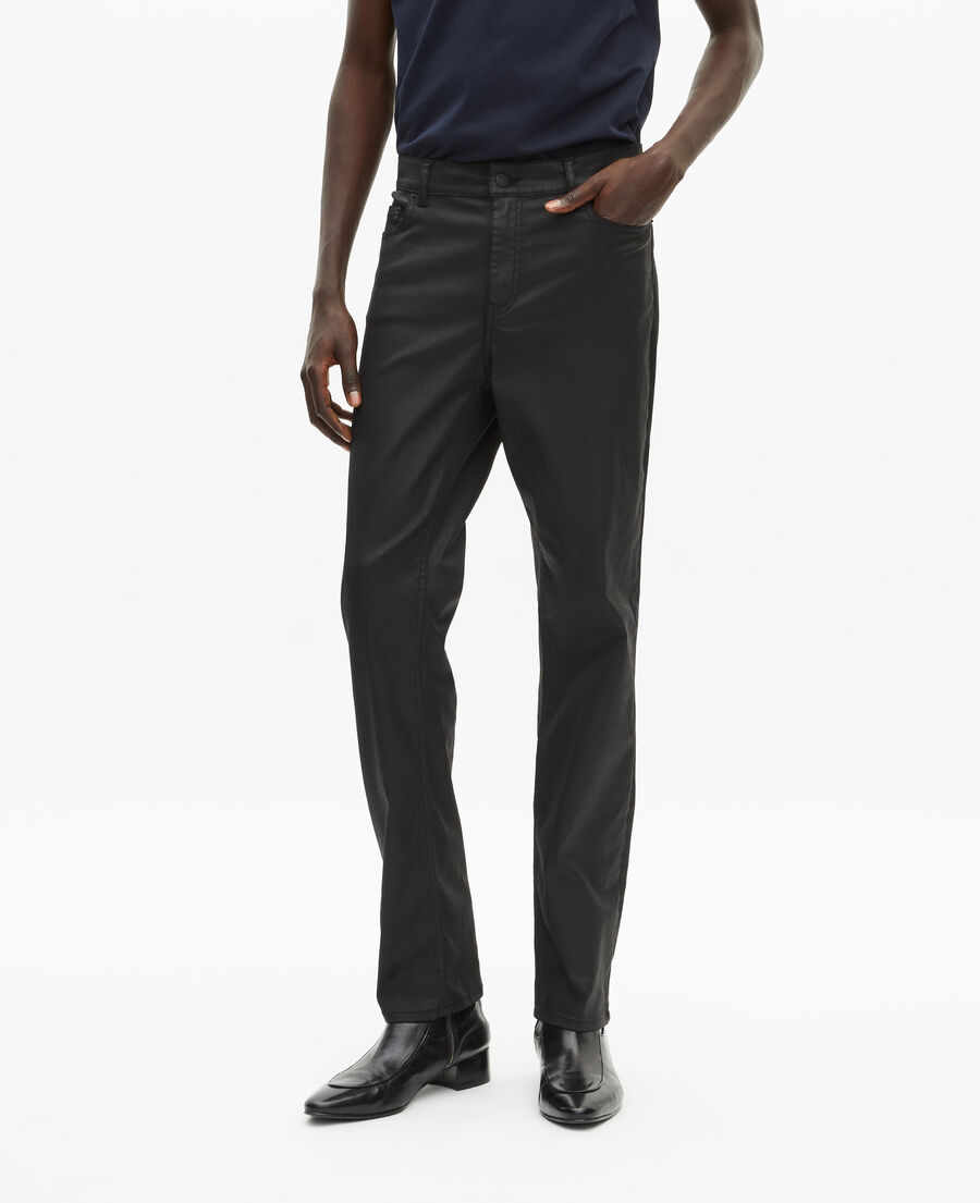 The Kooples HOMME BLACK jean slim effet cuir noir