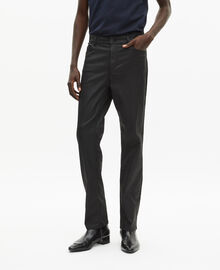 The Kooples HOMME BLACK jean slim effet cuir noir