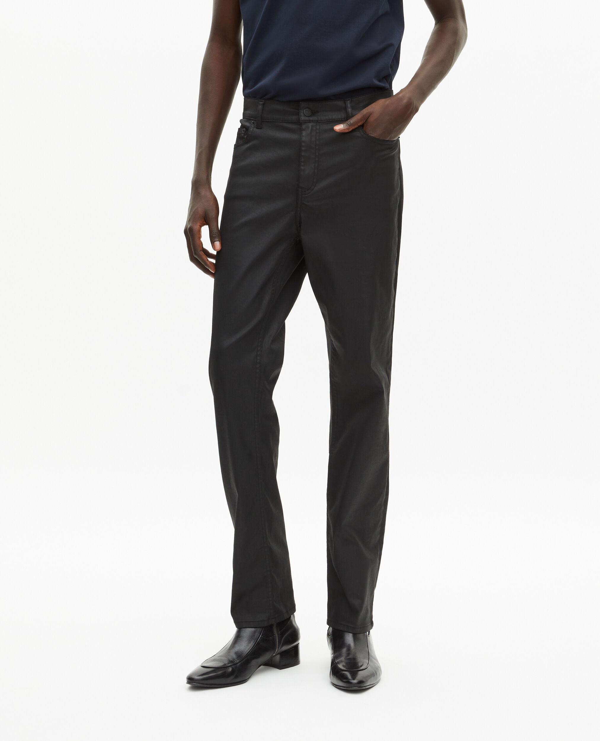 Jean slim effet cuir noir, BLACK, hi-res image number null