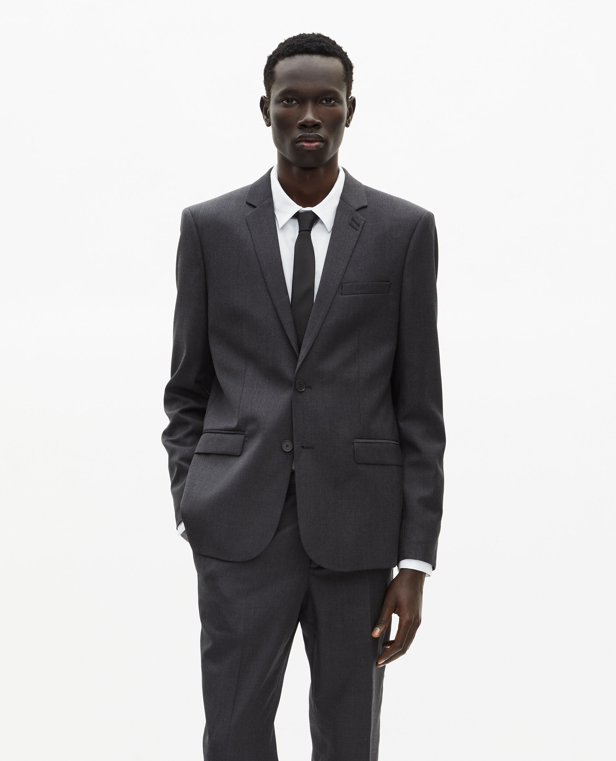 Veste de costume en laine coupe ajustée noire, GREY, hi-res image number null