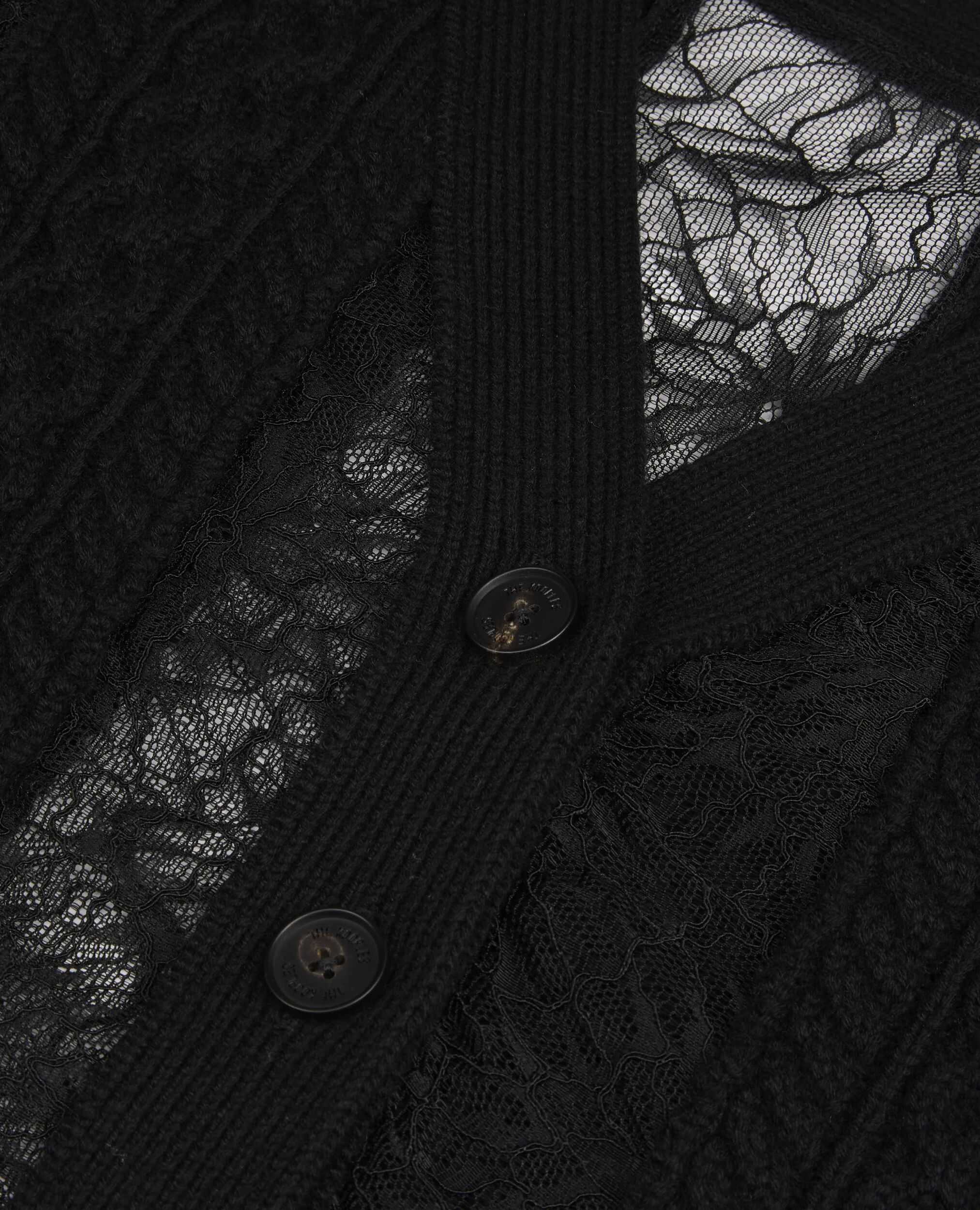 Cardigan en laine et dentelle noir, BLACK, hi-res image number null