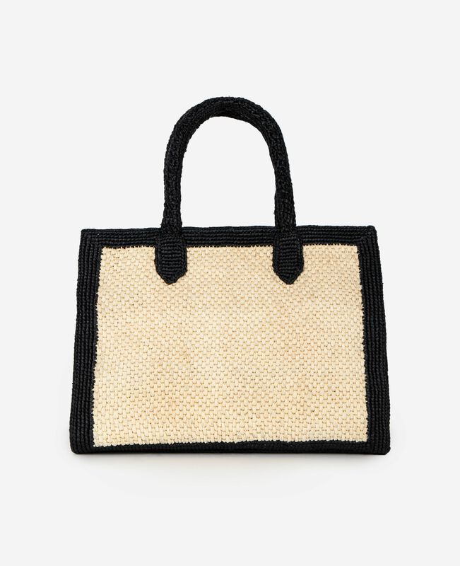 The Kooples FEMME ECRU BLACK sac cabas en raphia écru