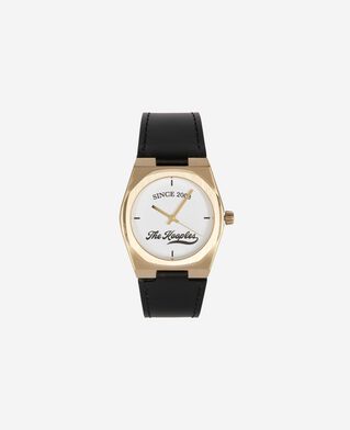 The Kooples MIXED BLACK / GOLD watch with logo and black leather strap