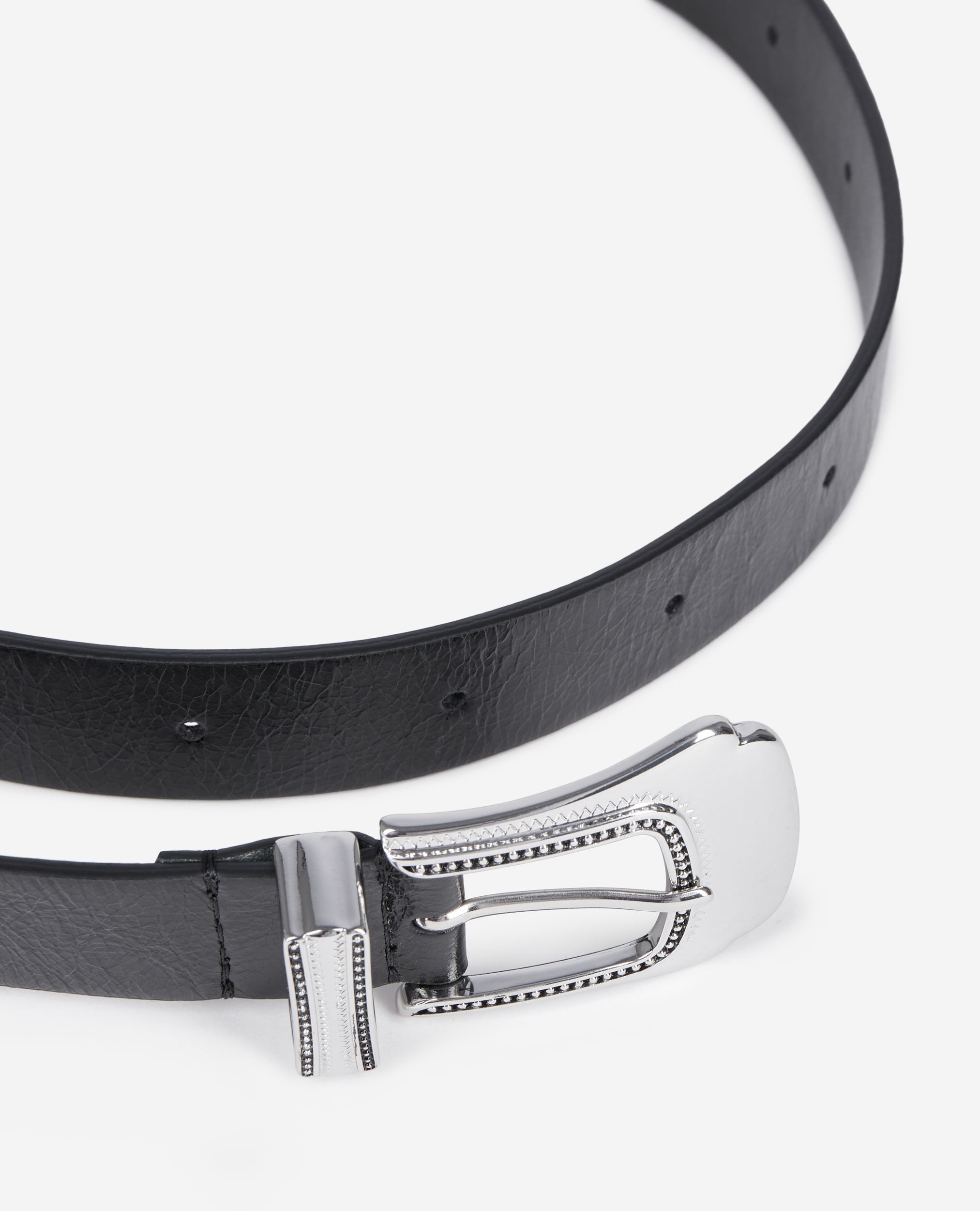 Ceinture fine en cuir noire, BLACK, hi-res image number null