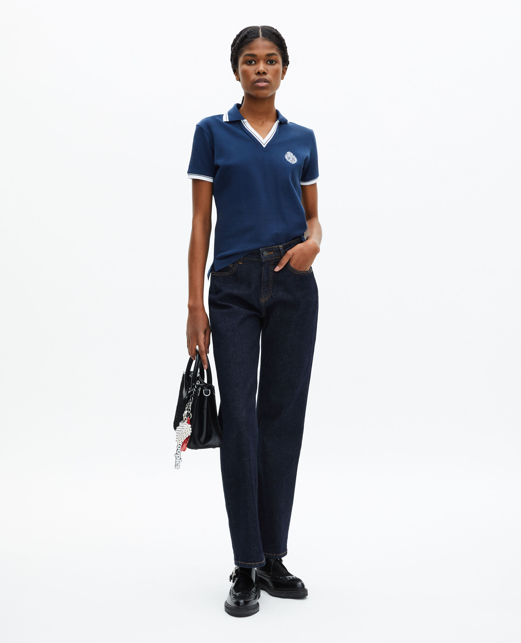 Polo col V bleu, DARK NAVY, hi-res image number null