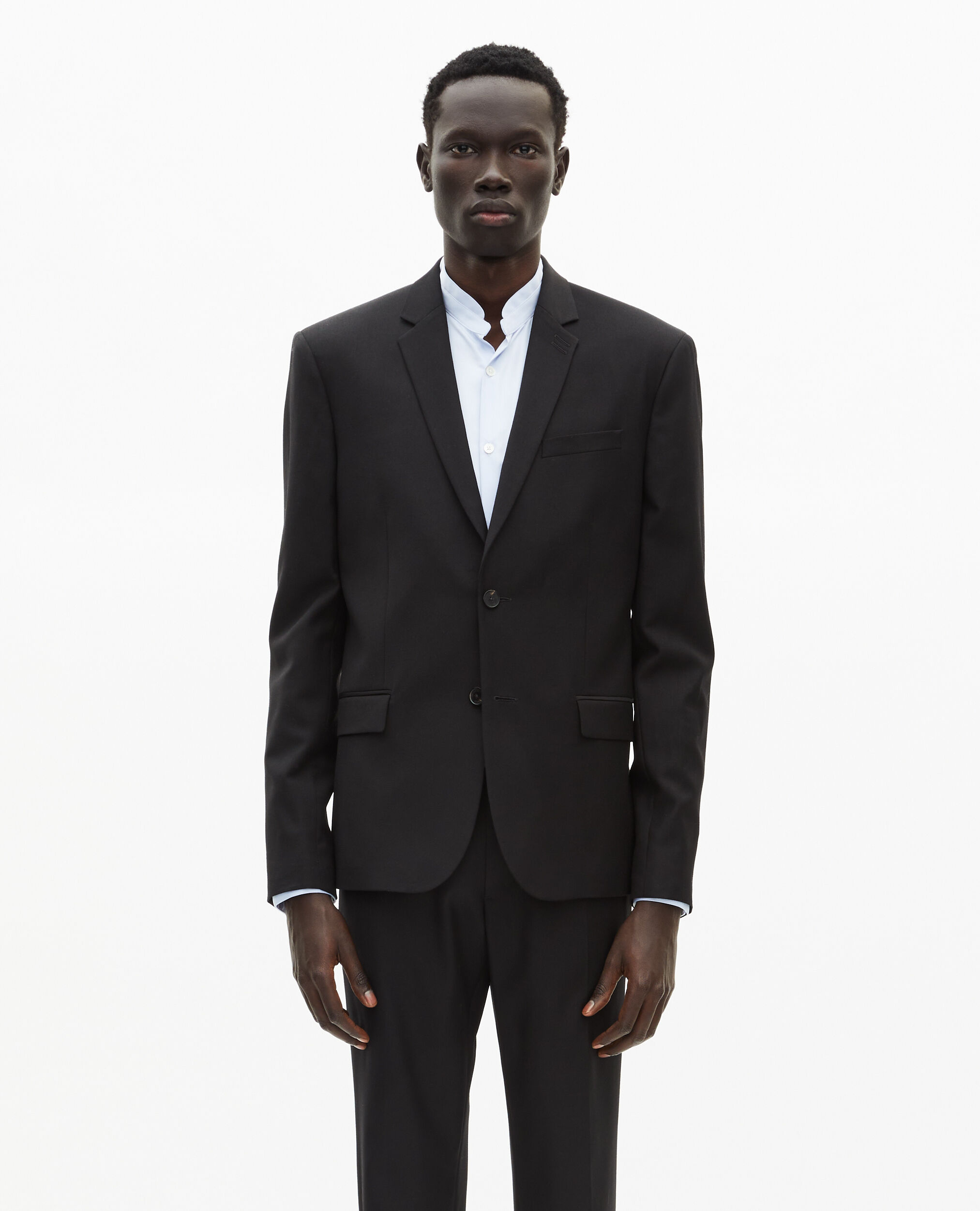 Veste de costume en laine noire coupe tailleur ajustée, BLACK, hi-res image number null