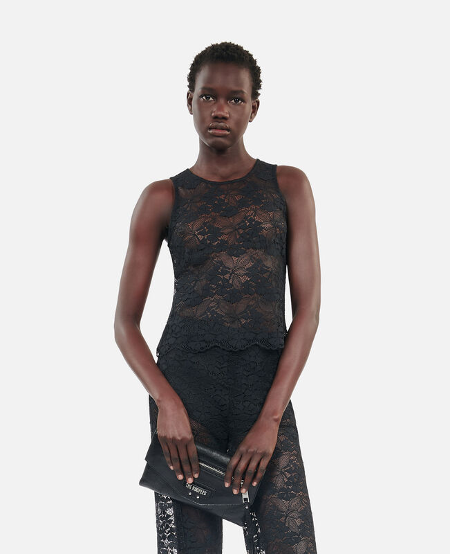 The Kooples FEMME BLACK top sans manches en dentelle noir