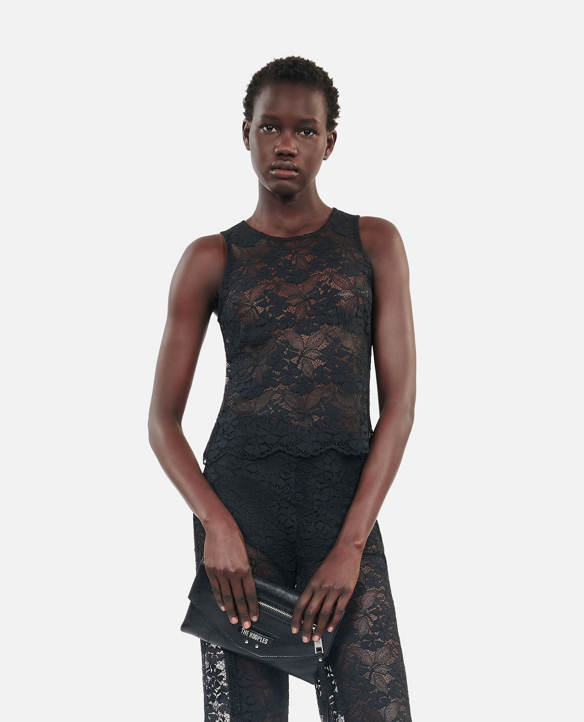 Top sans manches en dentelle noir, BLACK, hi-res image number null