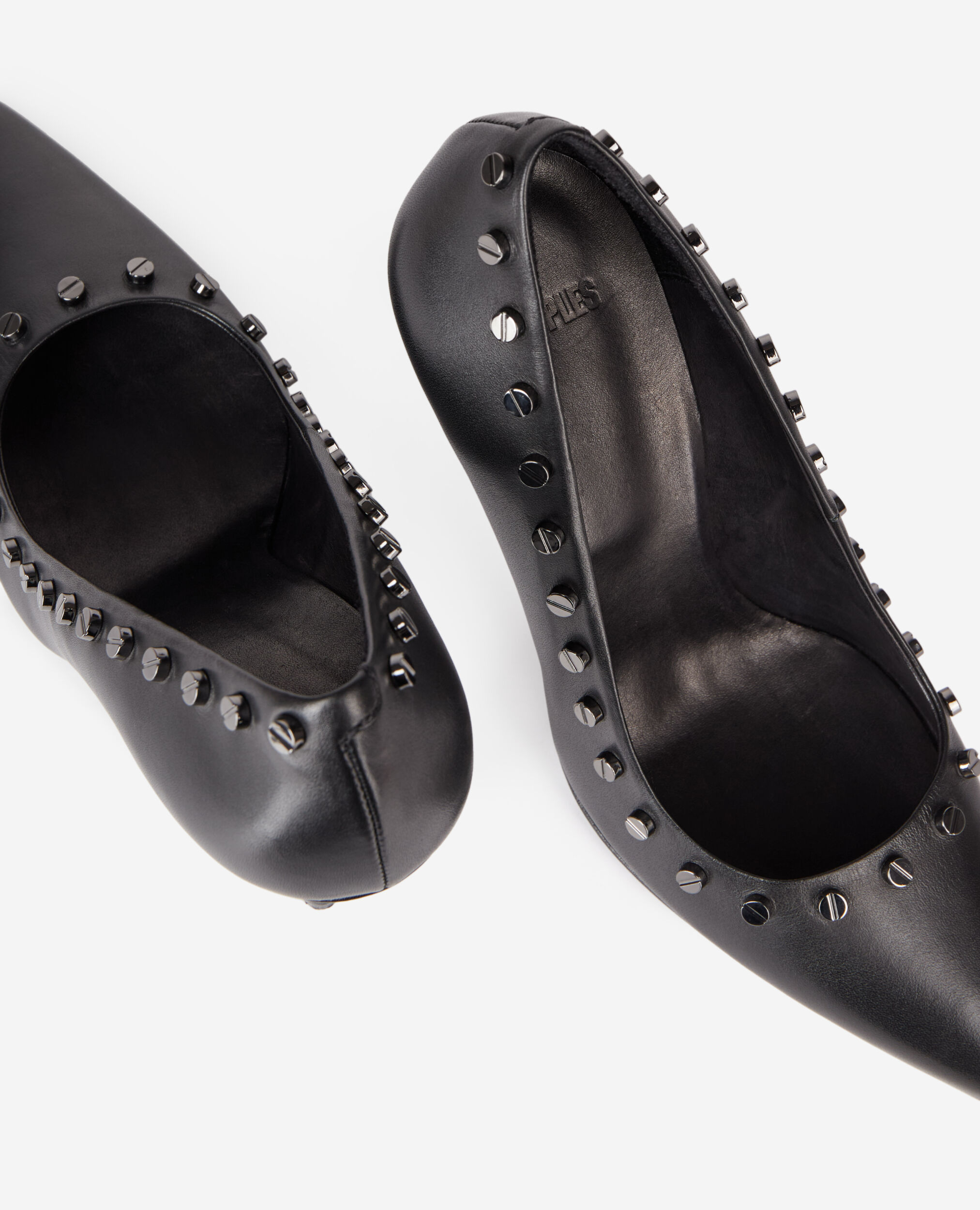 Escarpins à talons en cuir avec clous noirs, BLACK, hi-res image number null