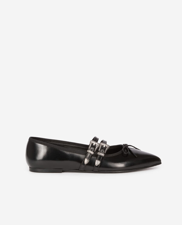 The Kooples FEMME BLACK ballerines plates en cuir noir