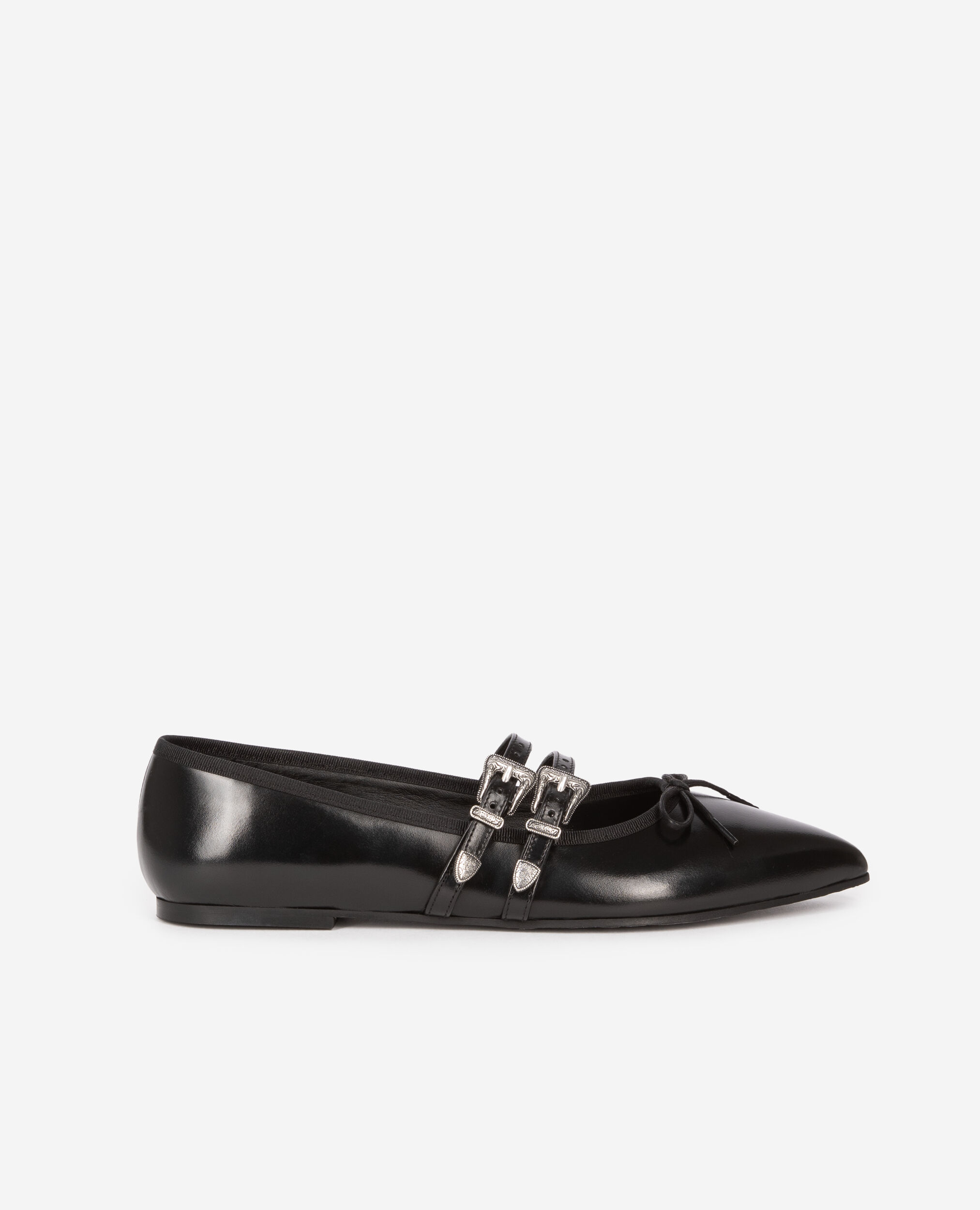 Ballerines plates en cuir noir, BLACK, hi-res image number null