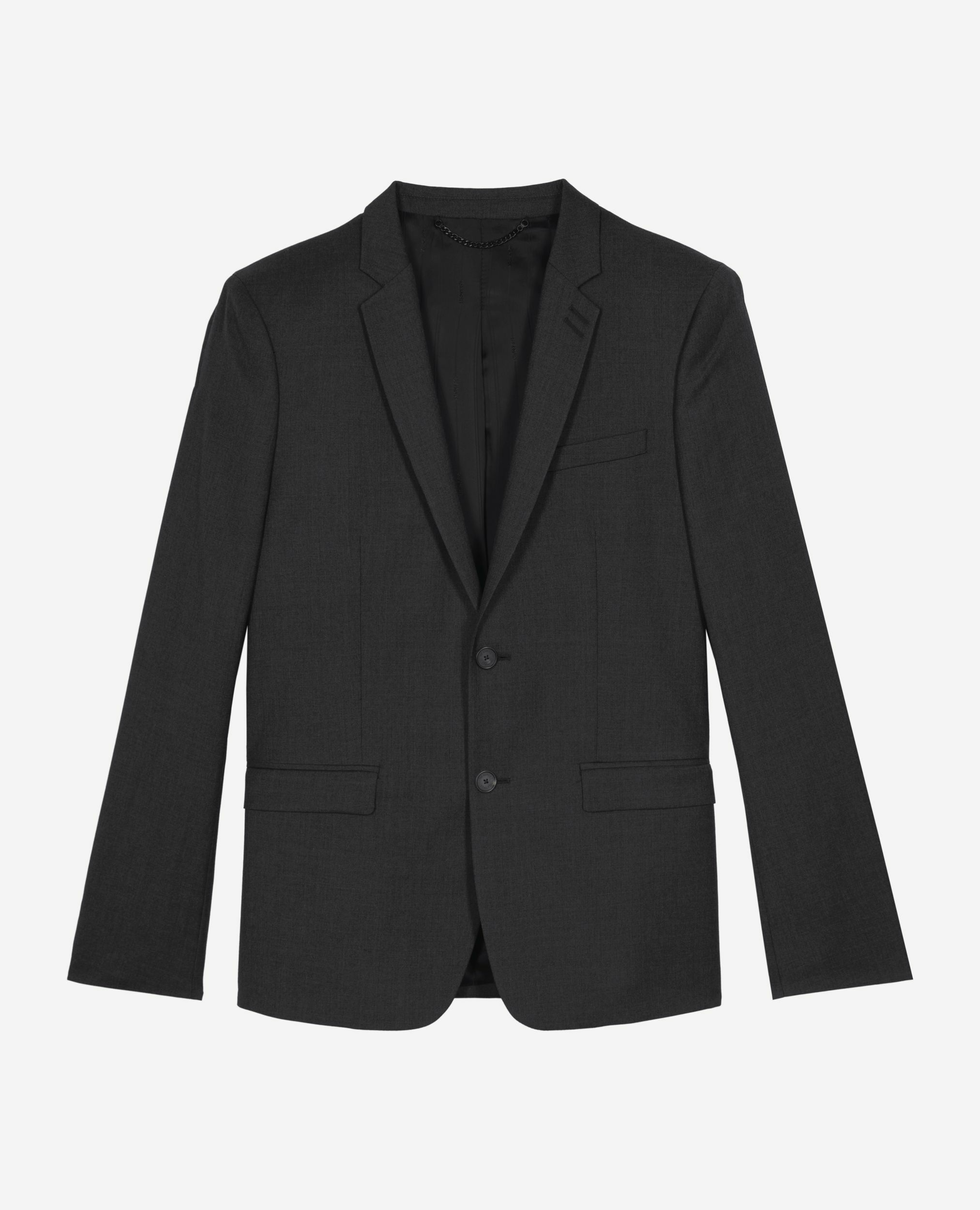 Veste de costume en laine coupe ajustée noire, GREY, hi-res image number null