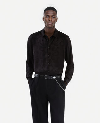 The Kooples MEN BLACK black feather print jacquard shirt