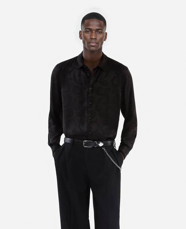 The Kooples HOMME BLACK chemise en jacquard imprimé plumes noire