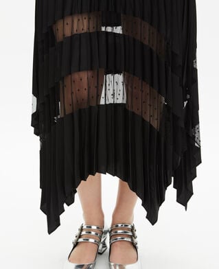 The Kooples MUJER BLACK falda larga plisada con encaje negro