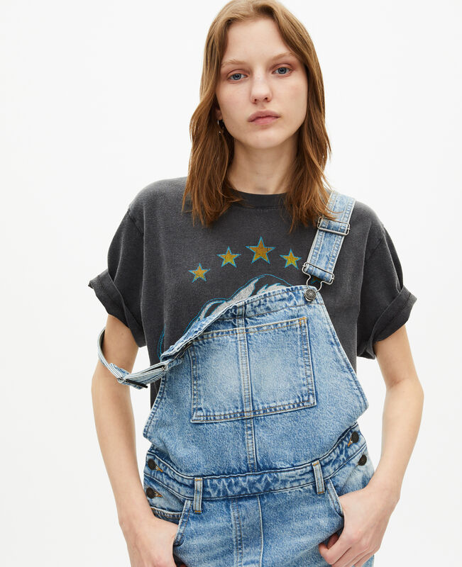 The Kooples FEMME BLUE BLEACHED / NAVY robe courte salopette denim
