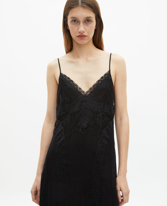 The Kooples FEMME BLACK robe longue avec dentelle noire