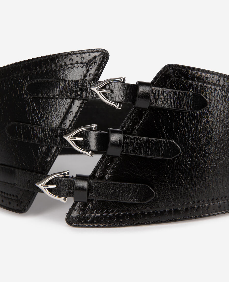The Kooples WOMEN BLACK corset belt in black leather with buckles